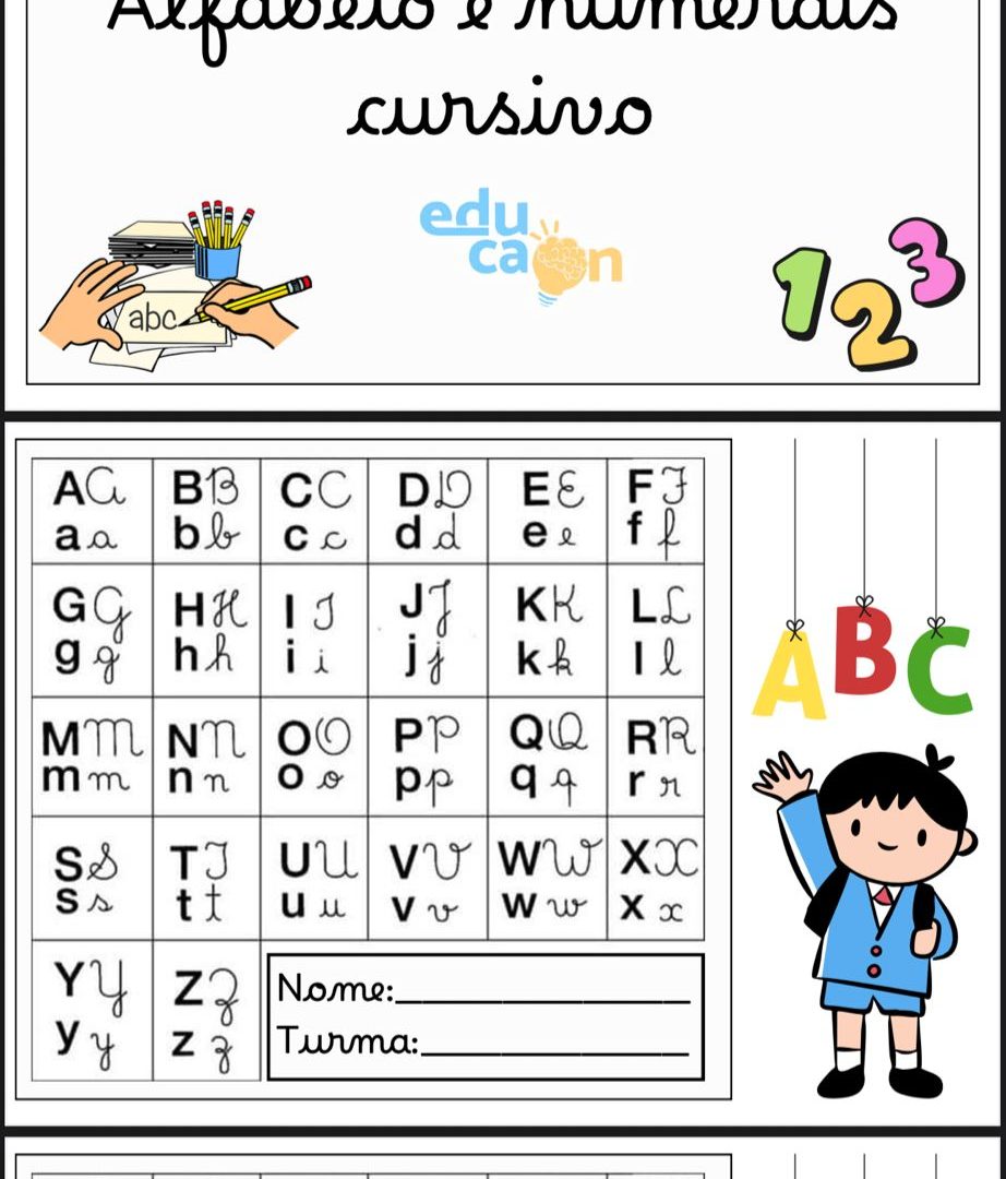 Alfabeto e numerais cursivo